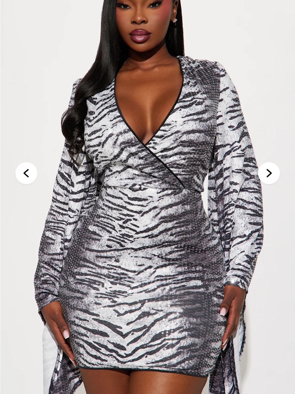 Fashion Nova Black and White Zebra-Print Wrap Mini Dress